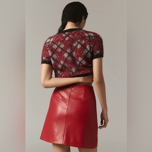 Anthropologie Maeve Womens Faux Leather A-Line  mini skirt size 12 green - Picture 2 of 14